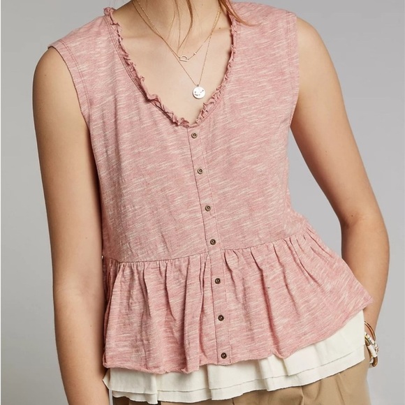 NWT Anthropologie Pilcro Ruffle Babydoll Tank Top Rose Size M - Picture 2 of 11